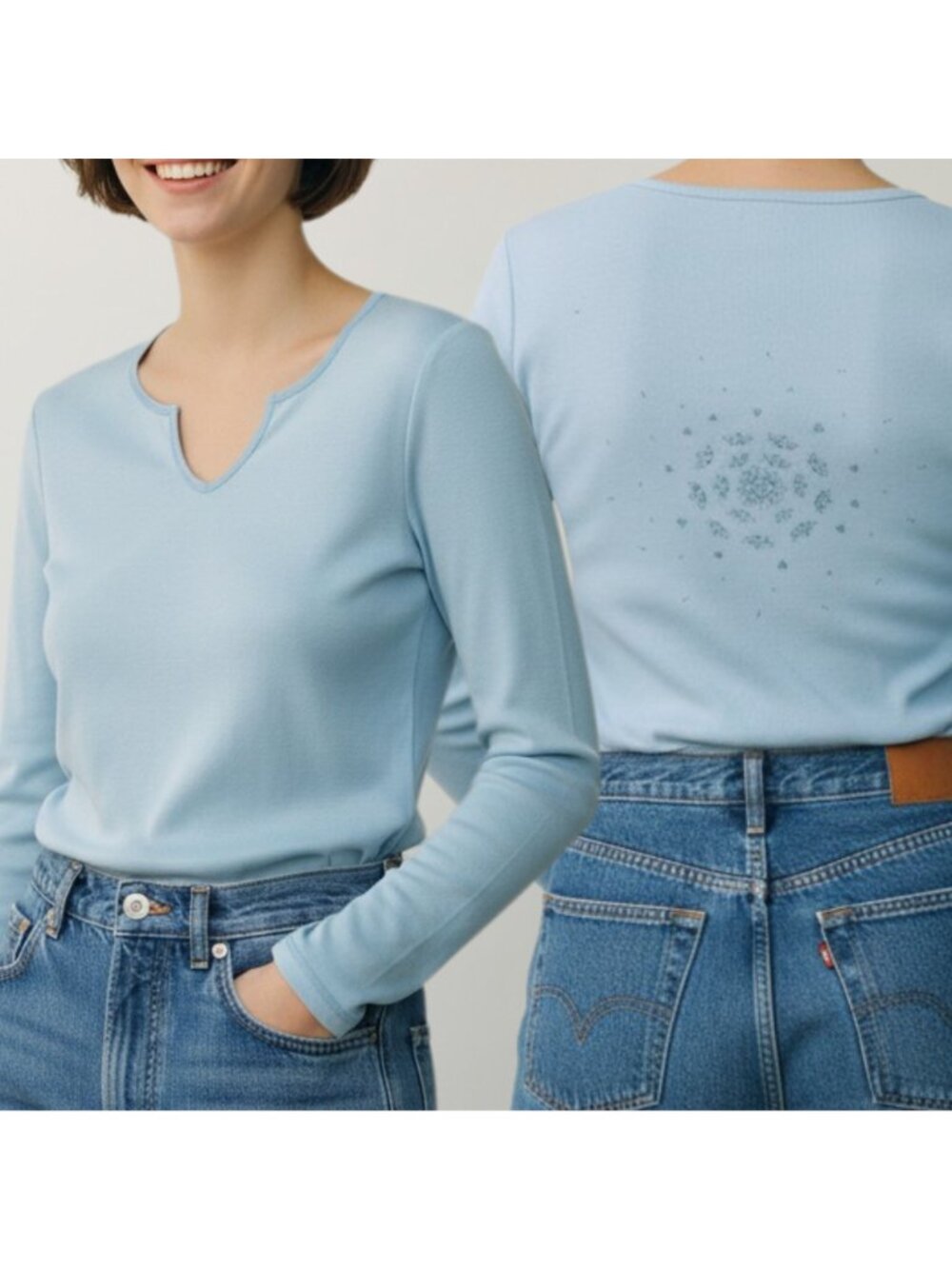 Gap Top Vintage Womens XL Blue Long Sleeve Cotton Y2K Mandala Medallion Tee